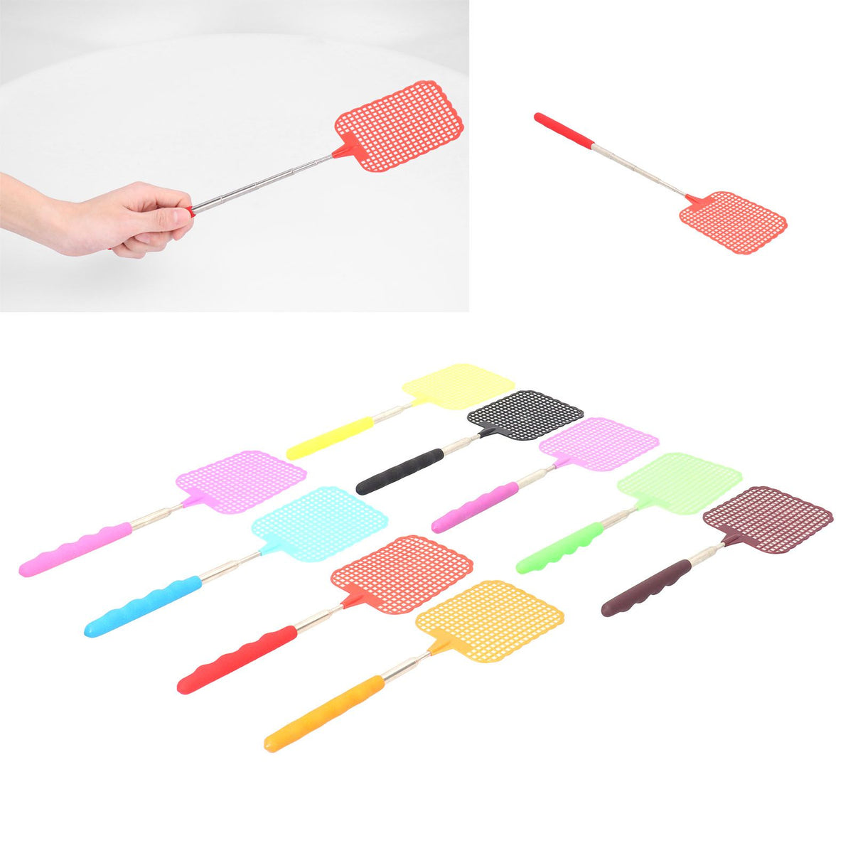 Mini fly swatter set with retractable stainless steel rods, designed for outdoor play and home use by children.