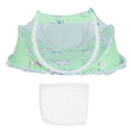 Green foldable baby mosquito-proof bed with cotton pillow and pad, perfect for home or outdoor use by Everything Baby.
