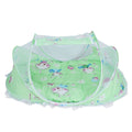 Foldable green baby mosquito-proof bed with cotton pillow and pad, ideal for home or outdoor use, by Everything Baby.