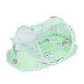 Foldable green baby mosquito-proof bed with cotton pillow and pad, designed for home or outdoor use by Everything Baby.