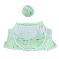 Foldable green baby mosquito-proof bed with cotton pillow and pad, ideal for home and outdoor use by Everything Baby.