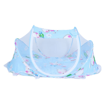 Foldable baby mosquito-proof bed with cotton pillow and pad from Everything Baby, ideal for home and outdoor use in blue.