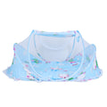 Foldable baby mosquito-proof bed with cotton pillow and pad by Everything Baby, ideal for home or outdoor use in blue.