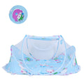 Foldable baby mosquito-proof bed with cotton pillow and pad by Everything Baby, ideal for home or outdoor use in blue.