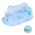 Foldable baby mosquito-proof bed with cotton pillow and pad, blue color, designed for home and outdoor use by Everything Baby.