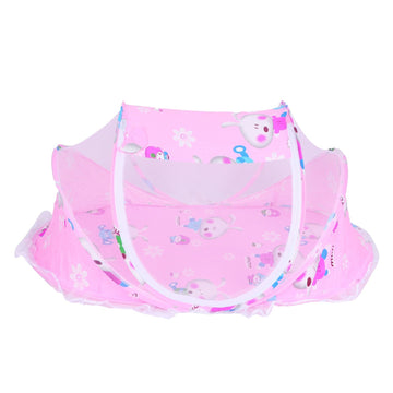 Foldable baby mosquito-proof bed with cotton pillow and pad, pink rose color, by Everything Baby, ideal for home or outdoor use.