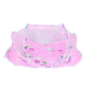 Foldable baby mosquito-proof bed with cotton pillow and pad, pink color, designed for infants by Everything Baby.