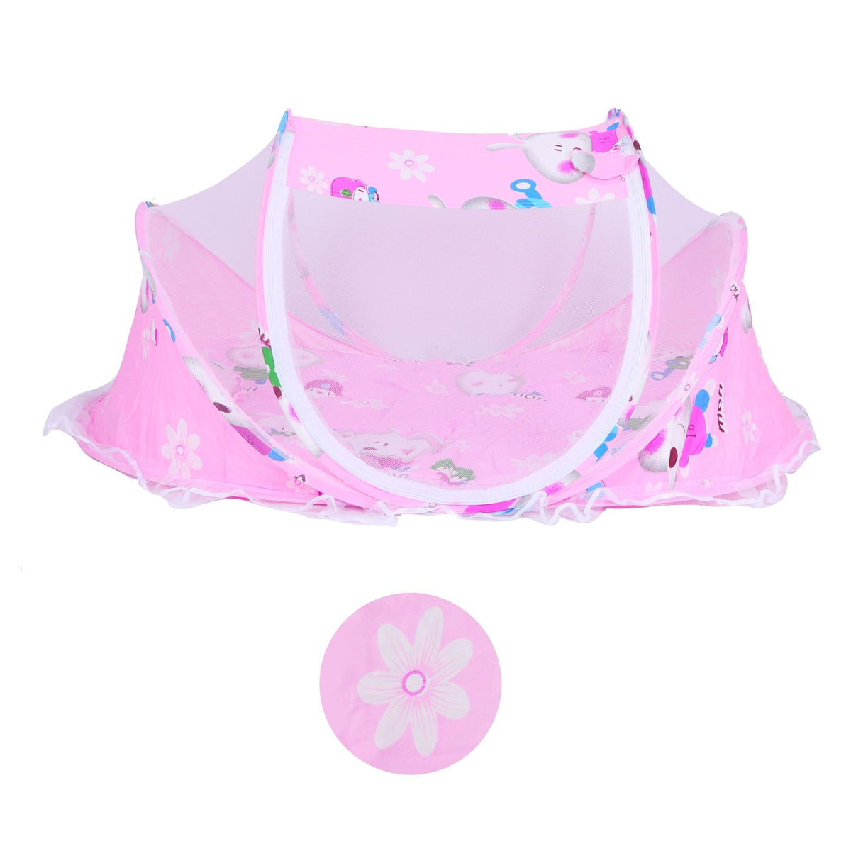 Foldable baby mosquito-proof bed with cotton pillow and pad, pink color, for home or outdoor use by Everything Baby.