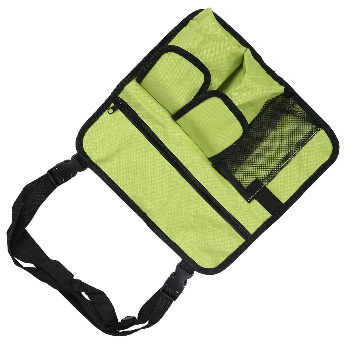 Green storage bag for snacks and outdoor seat, designed for kids, with a single shoulder strap and suspension feature, by Everything Baby.