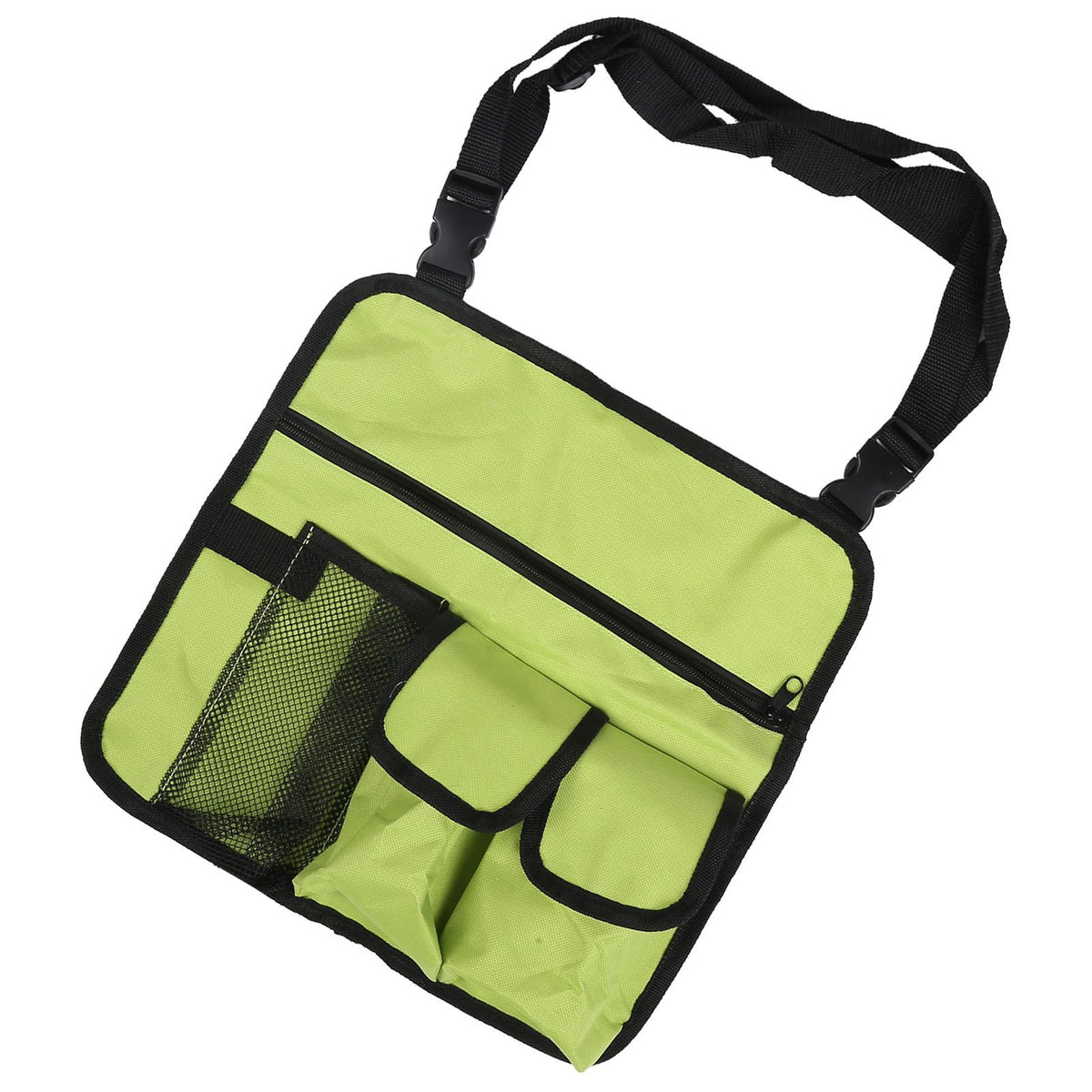 Green outdoor storage bag for snacks and toys, featuring a shoulder strap, designed for kids' beach chair and outdoor use.