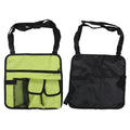 Green outdoor storage bag by Everything Baby, designed for snacks and small items, featuring a single shoulder strap and beach chair compatibility.