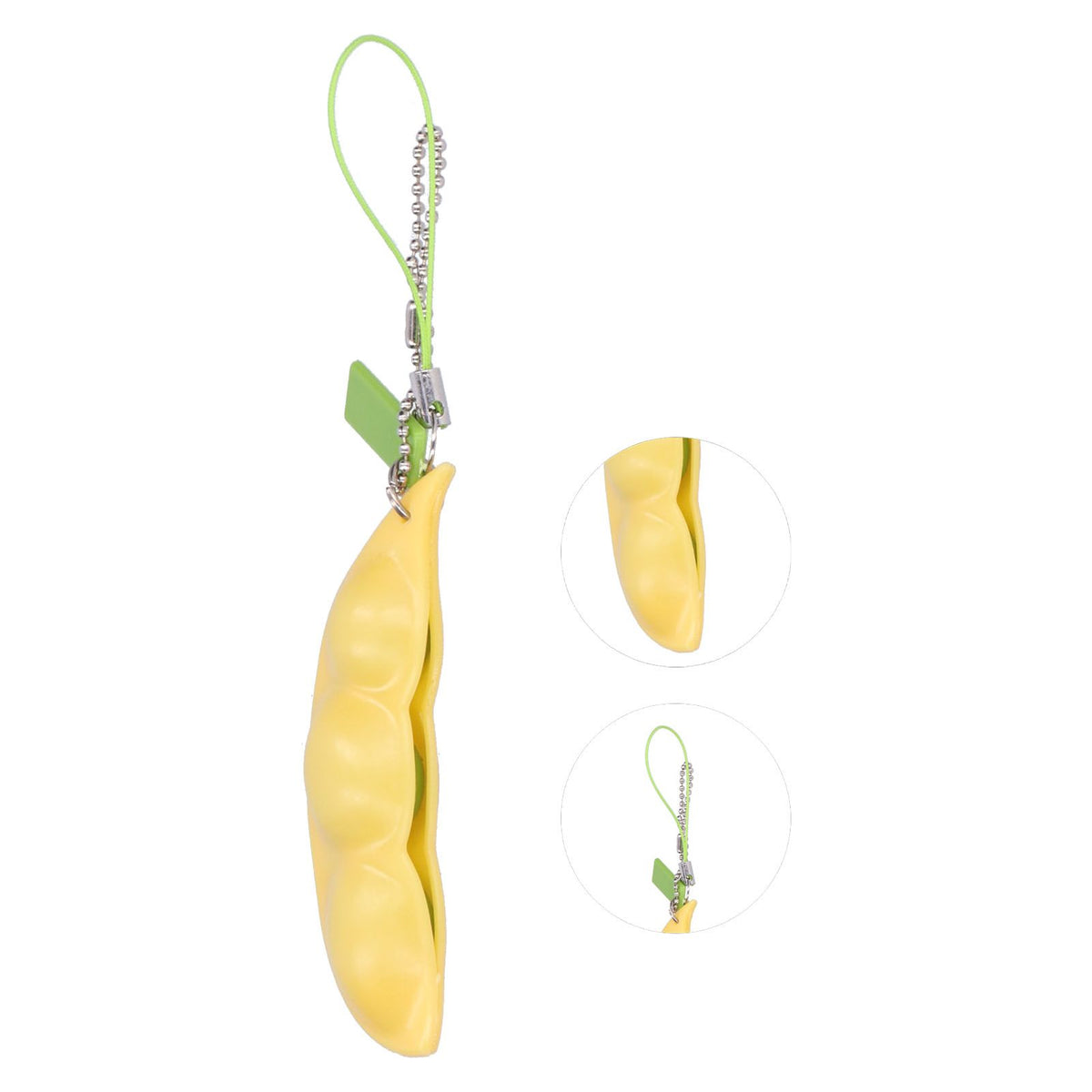 Edamame squeeze toy keychain pendant for stress relief, featuring a playful edible-inspired design, ideal for adults and kids.