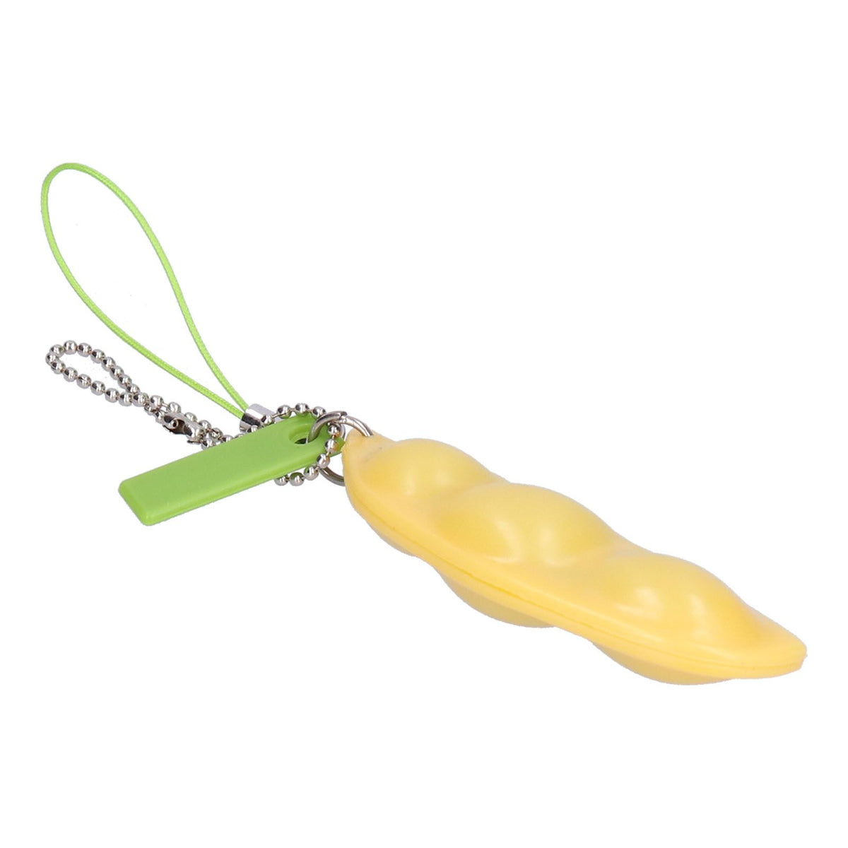 Edamame squeeze toy keychain pendant for stress relief, featuring a cute edamame design, ideal for kids and adults.
