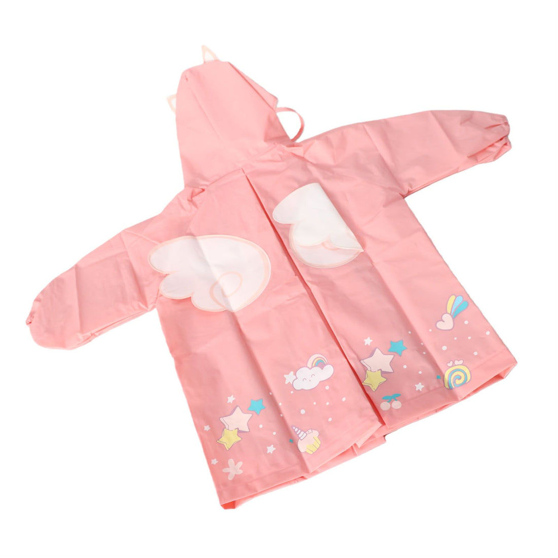 Kids rain poncho with school bag cover, reusable rain jacket for toddlers, featuring snap buttons for outdoor rainy weather.