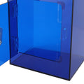 Blue clear acrylic piggy bank with openable lid, sturdy design, for kids and adults, with two keys for cash and coin savings.