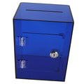 Blue acrylic piggy bank for kids and adults, sturdy openable money saving jar with keys, designed for cash and coins.
