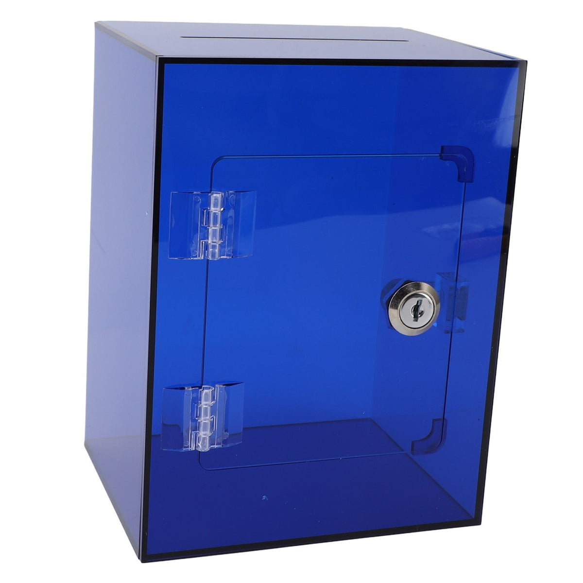 Clear acrylic piggy bank for kids and adults, blue, openable with 2 keys, sturdy money saving jar for cash and coins.