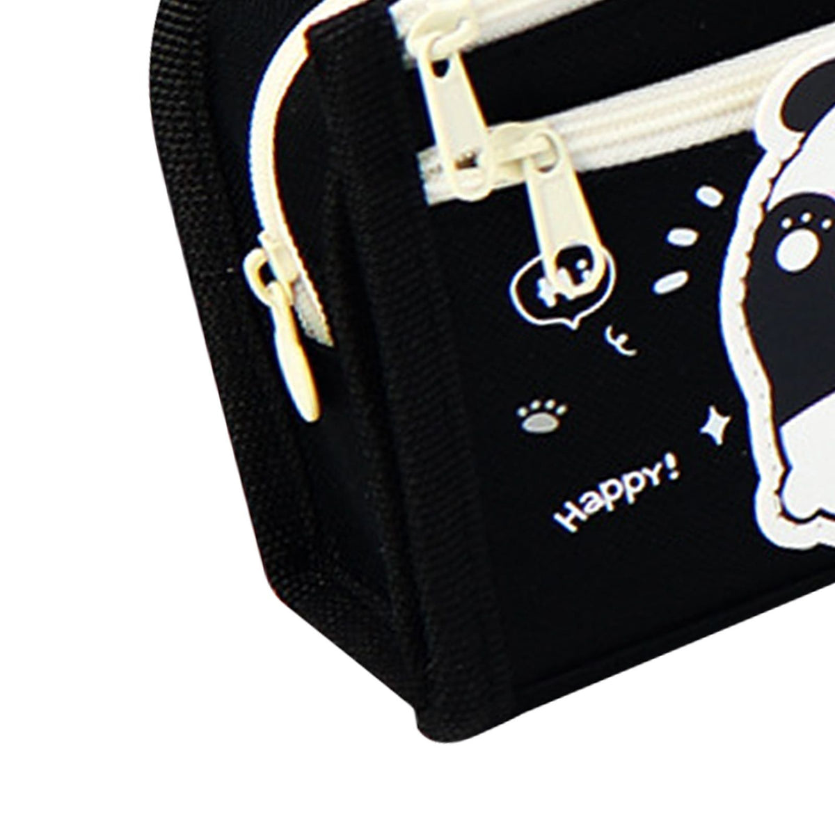 Large capacity pencil case with cute cartoon panda pattern, multi compartments, made of Oxford cloth for school or office use.