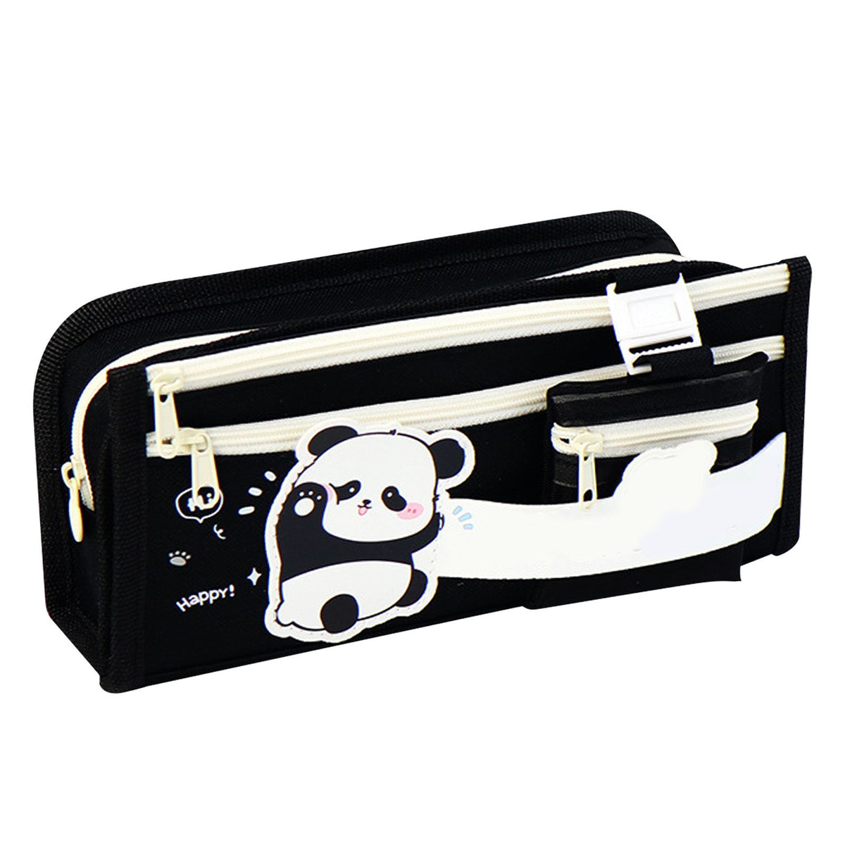 Large capacity pencil case with cute panda cartoon design, multi compartments, made of Oxford cloth for school and college use