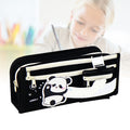 Large capacity pencil case with cute panda cartoon design, multi-compartment Oxford cloth pouch for school and college use.