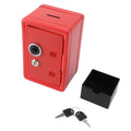 Red metal money bank with lock and keys, creative cute design, for home use, suitable for kids, part of baby and kids accessories