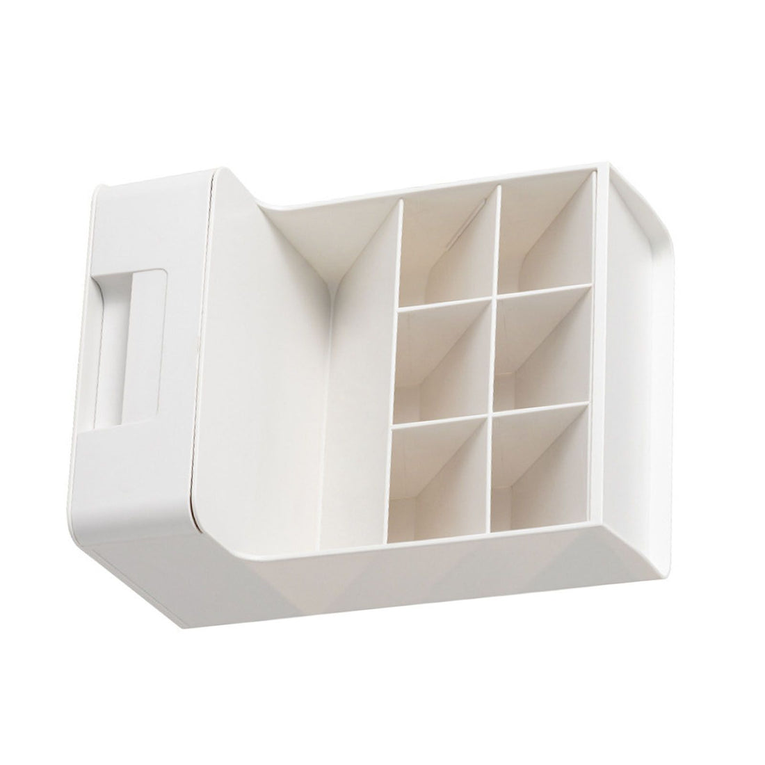 Everything Baby desktop storage box with multiple compartments and slanting pen holder on a kid's desk for organizing stationery.