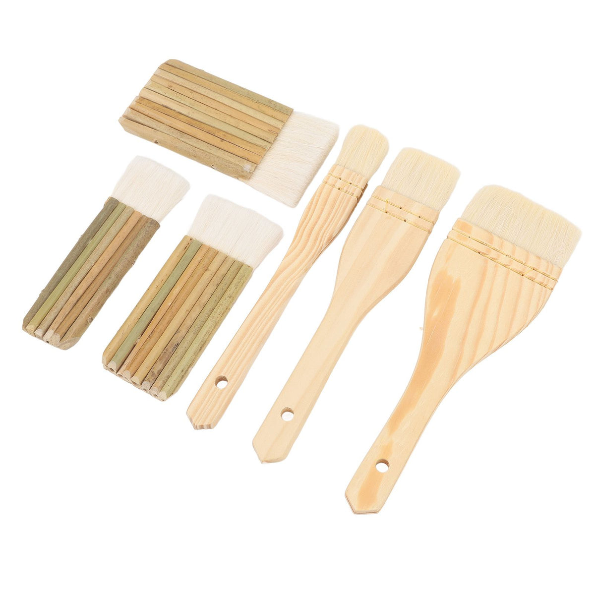 Set of 6 pottery glaze brushes by Everything Baby, professional paint brushes for artists, students, and kids' art projects.