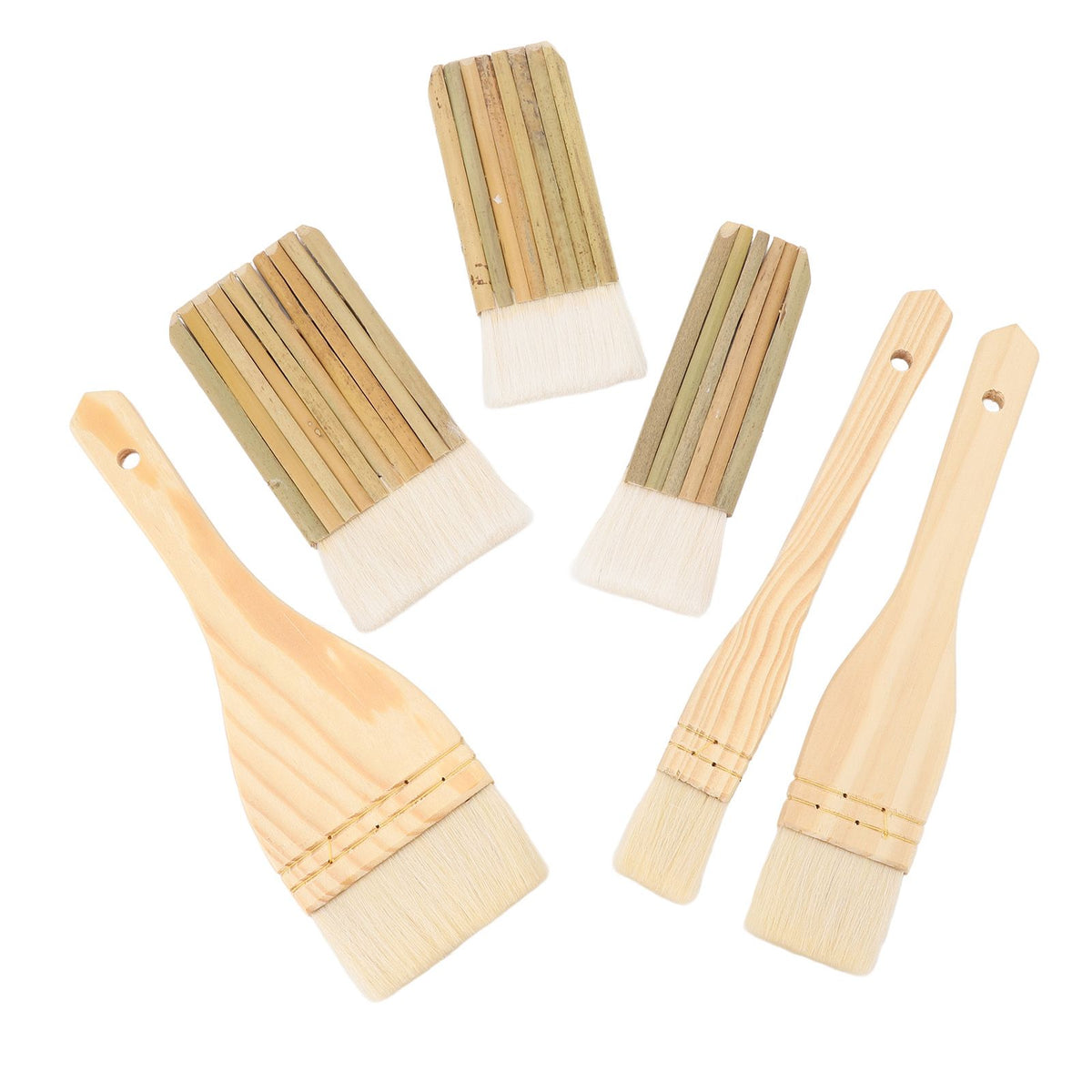 Set of 6 pottery glaze brushes by Everything Baby, professional paint brushes for artists, students, and kids' art and drawing projects.