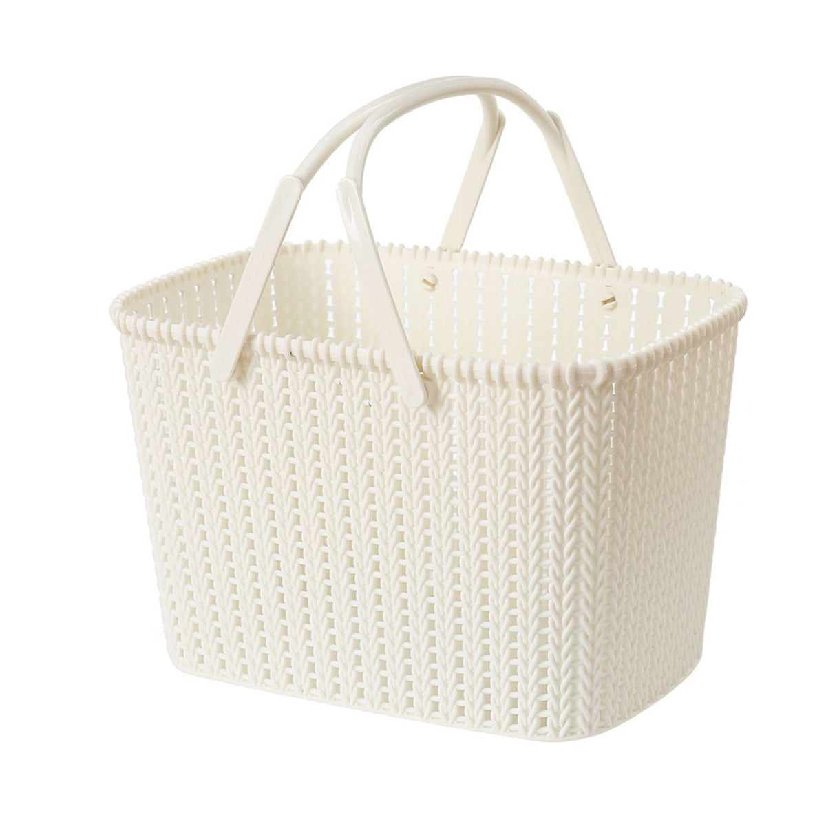 Beige imitation rattan woven basket by Everything Baby, plastic handheld fruit storage basket for home use.
