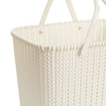 Beige imitation rattan woven plastic basket for fruit storage, handheld design, suitable for home use, by Everything Baby.