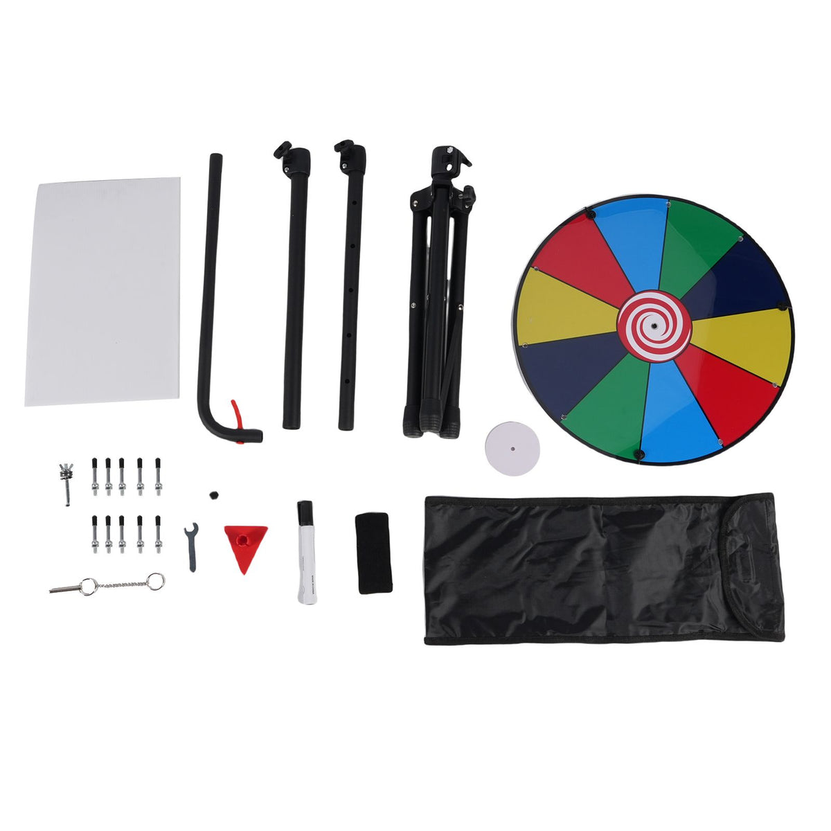 Erasable prize wheel with stable stand for kids' outdoor party and campus activities, branded Everything Baby, used as a fun game prop.