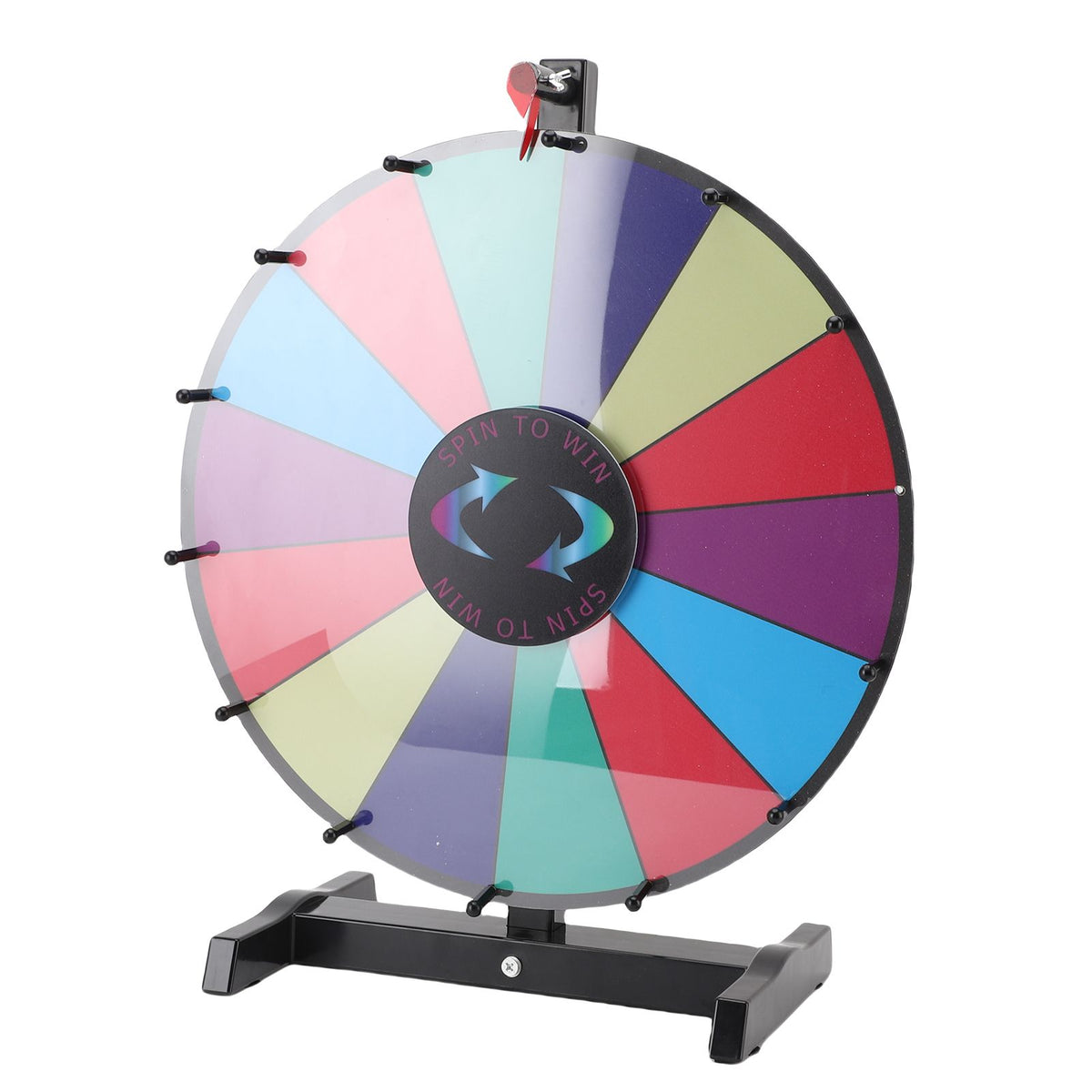 Aluminum alloy prize wheel for kids' outdoor game, featuring colorful sections and adjustable erasable surface, used for fun event parties.