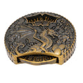 Seven-in-one metal spinner dice set with antique brass finish, rotatable zinc alloy tabletop game accessory for role-playing games.