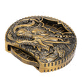 7-in-1 metal spinner dice set made of zinc alloy with antique brass finish for tabletop role-playing games and outdoor play.