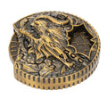Antique brass 7-in-1 metal spinner dice for tabletop role-playing games with rotatable zinc alloy design.