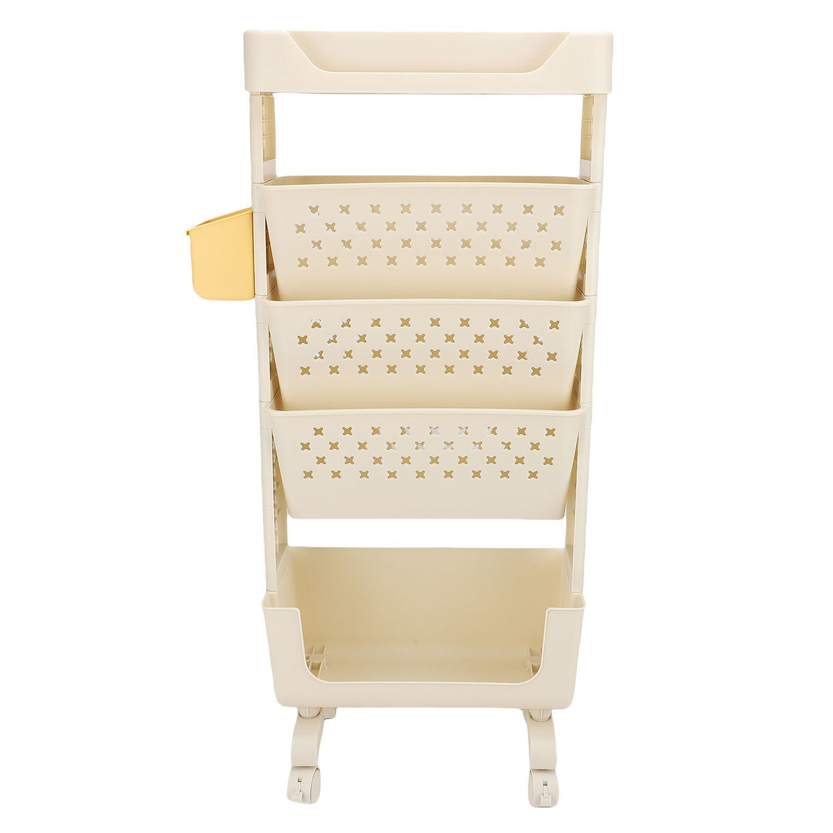 Cream white 5-tier rolling book cart by Everything Baby with lockable casters, suitable for study, office, or bedroom storage.