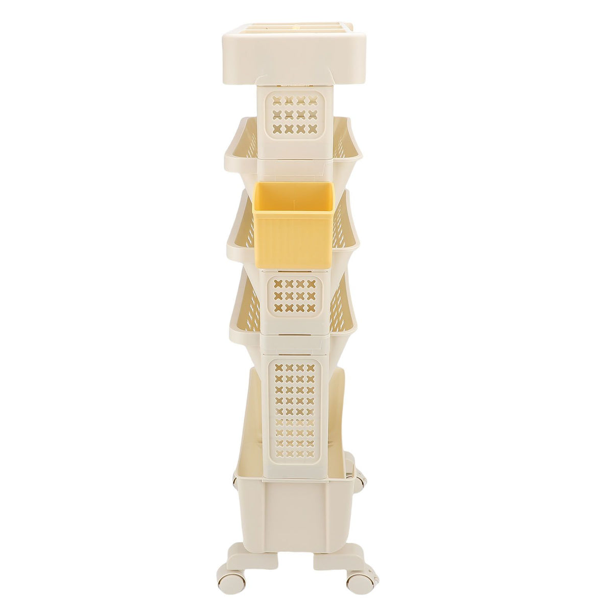 Cream white 5-tier rolling book cart by Everything Baby with lockable casters, versatile storage for study, office, or bedroom.