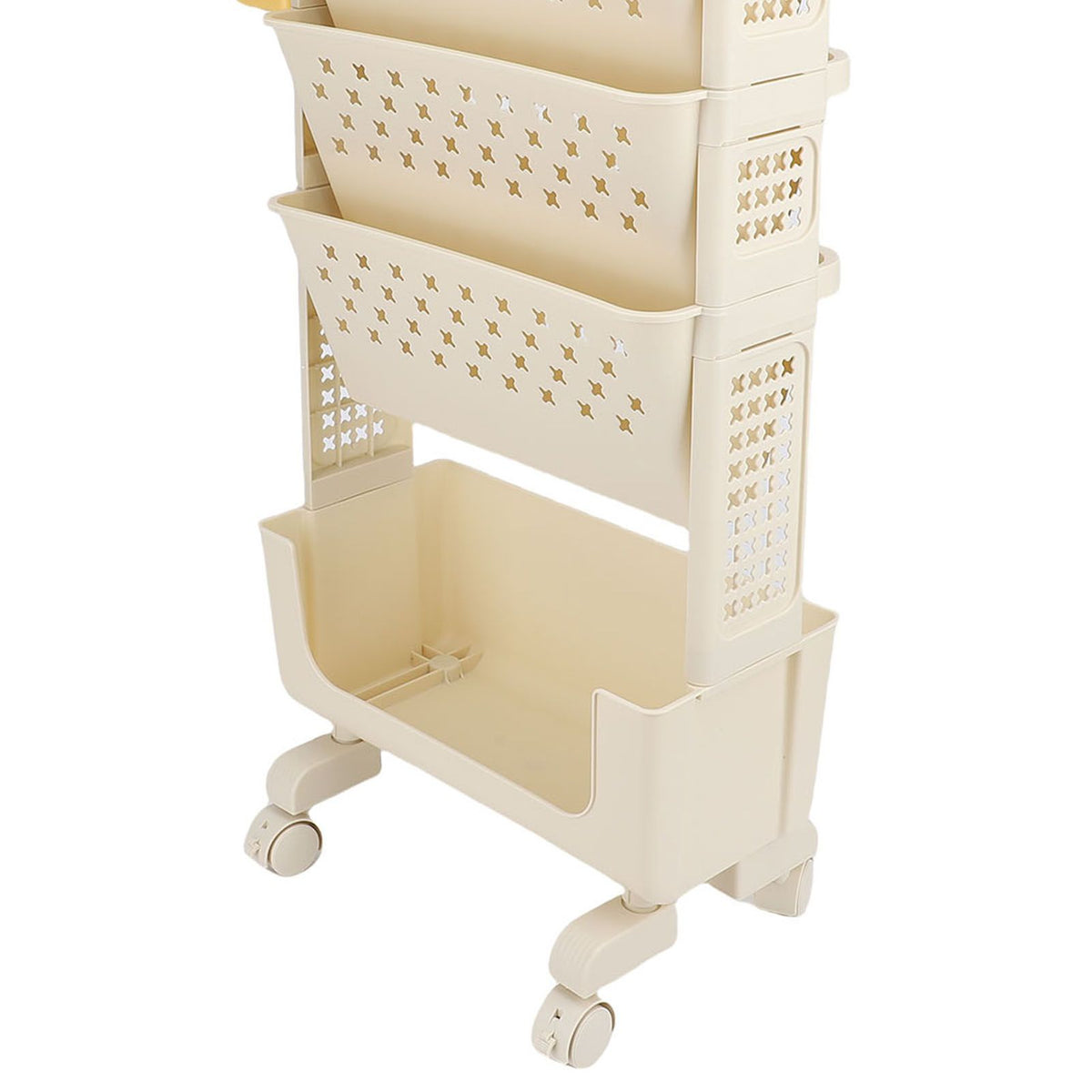 Cream white 5-tier rolling book cart by Everything Baby with lockable casters, portable multi-purpose storage for study, office, or bedroom.