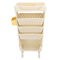 Cream white 5-tier rolling book cart by Everything Baby with lockable casters, ideal for kids' bedrooms, study, or office storage.