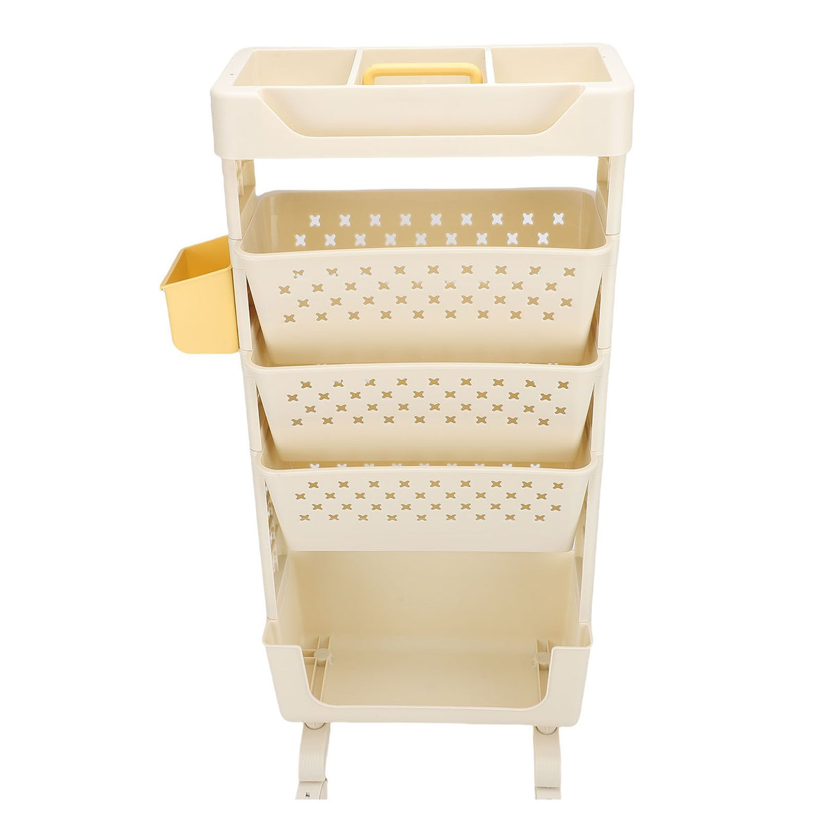 Cream white 5-tier rolling book cart by Everything Baby with lockable casters, ideal for kids' study, bedroom, and playroom storage.