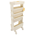 Cream white 5-tier rolling book cart by Everything Baby with lockable casters, portable storage for kids' books and toys.