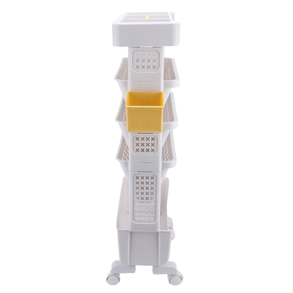 White 5-tier rolling book cart from Everything Baby, a movable storage bookshelf with lockable casters for kids' study and bedroom.