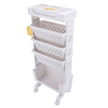 White 5-tier rolling book cart by Everything Baby with lockable casters, ideal for kids' bedrooms, study rooms, and offices.