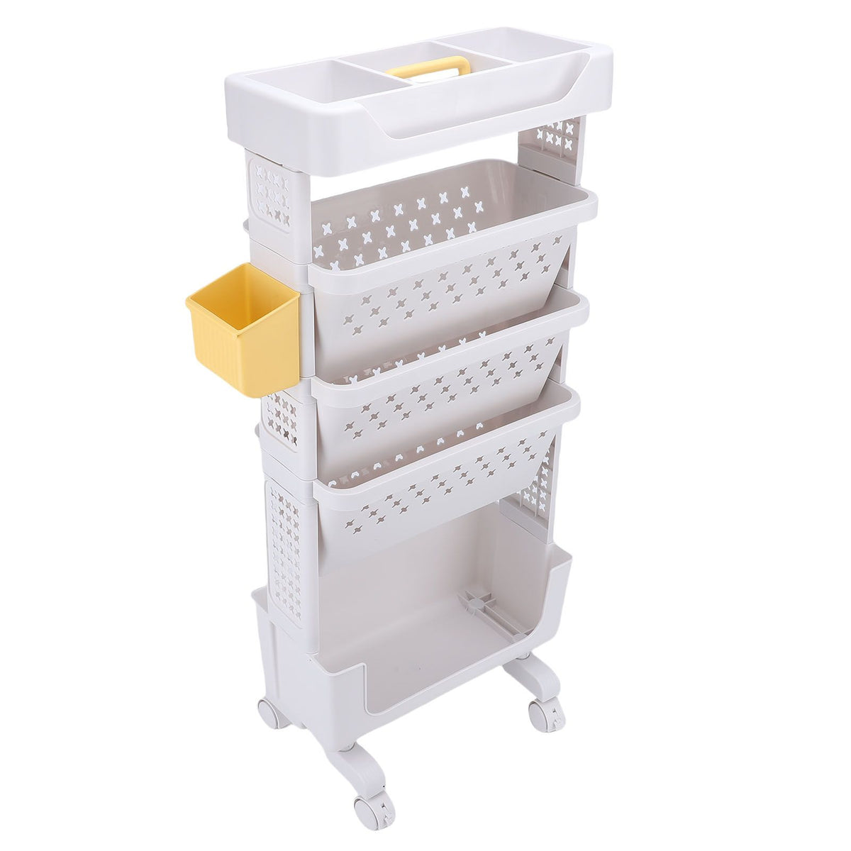 White 5-tier Rolling Book Cart by Everything Baby, multi-functional kid's bookcase with lockable casters for study or bedroom use.