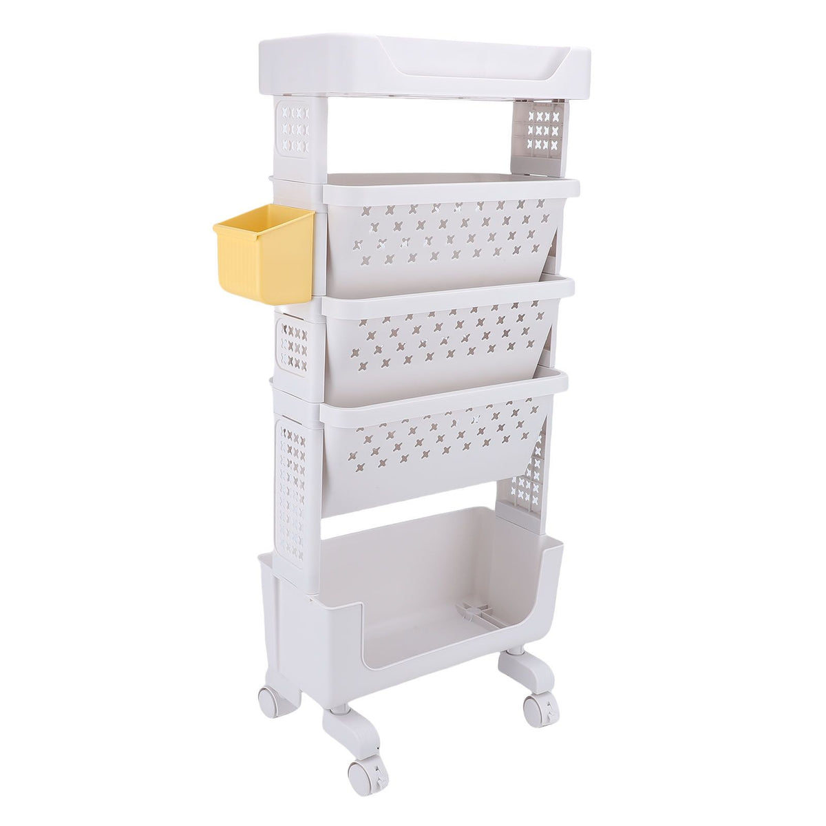 White 5-tier rolling book cart by Everything Baby, versatile movable storage book rack with lockable casters for kids' rooms.