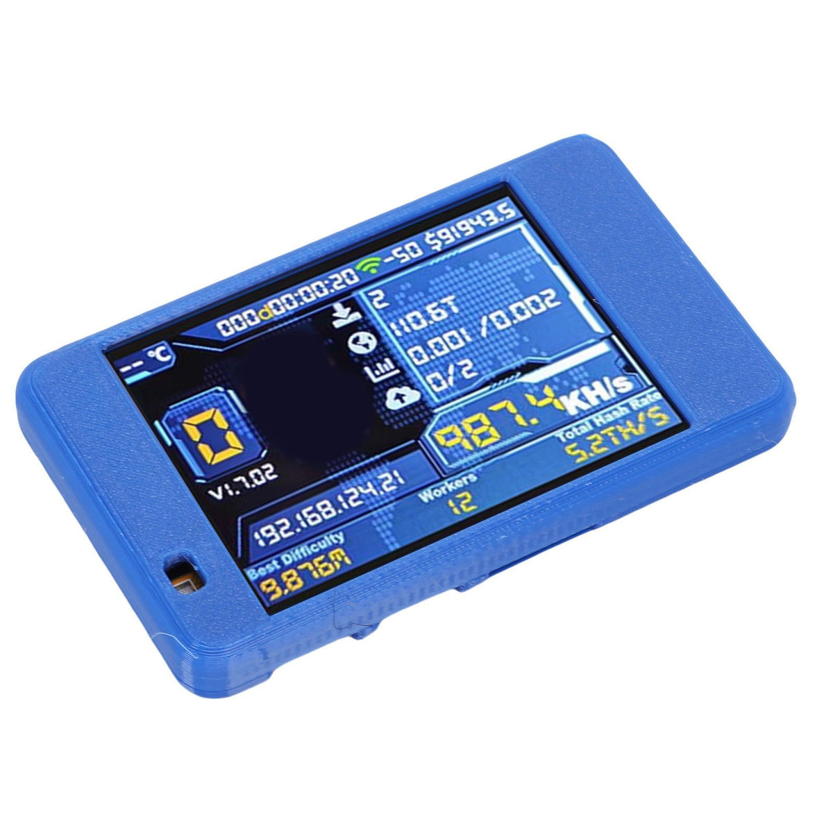 Bitcoin Miner USB device with Bluetooth and Wi-Fi, 1060KH/s hash rate, 2.8-inch display, designed for Bitcoin enthusiasts.