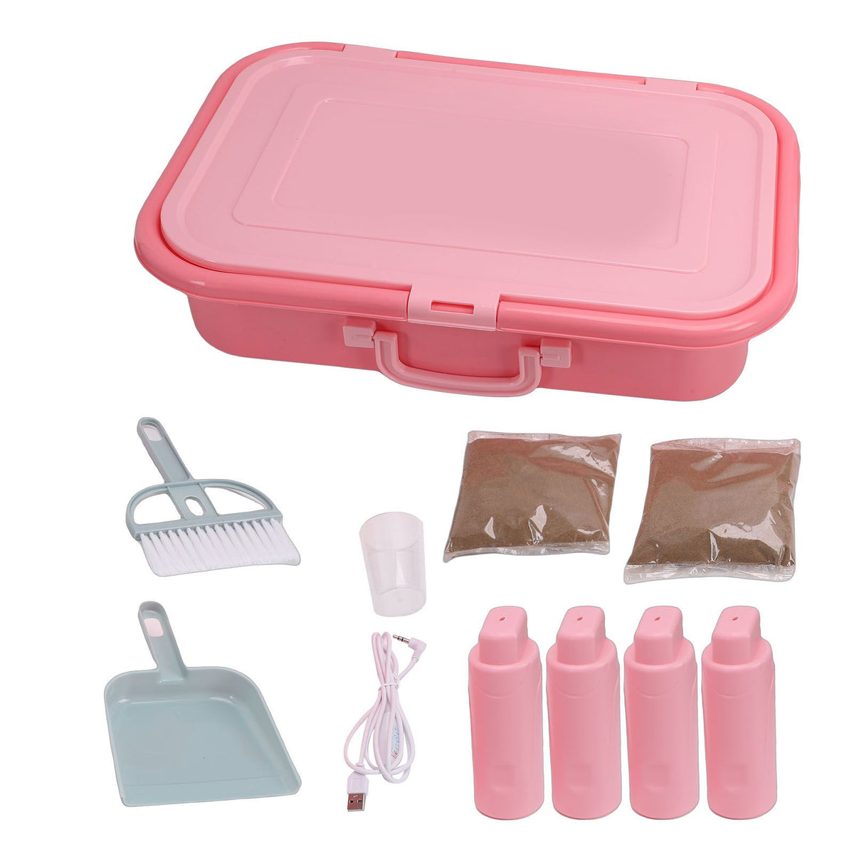 Portable sand painting light box for kids with adjustable brightness and color modes, USB powered sensory outdoor toy.