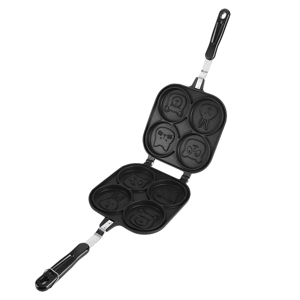 Double-sided cartoon animal pattern non-stick frying pan for kids, ideal for pretend play kitchen activities.