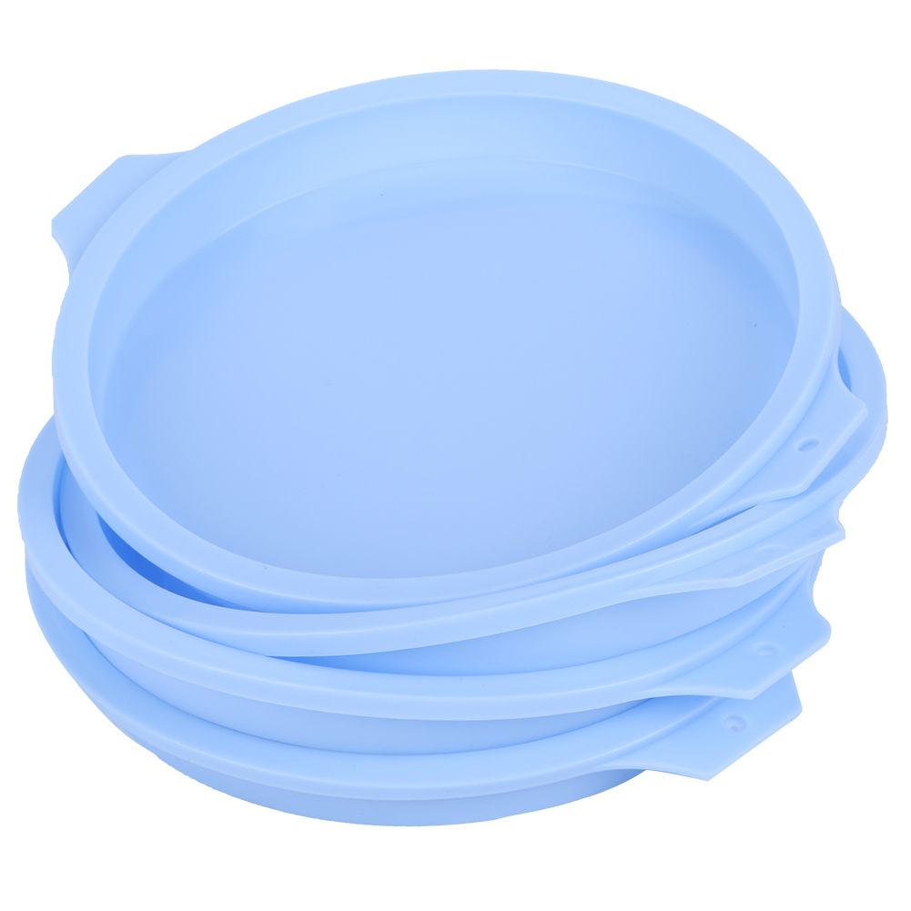 Set of four 8-inch blue silicone round cake molds for baking, ideal for colorful cakes and baking accessories