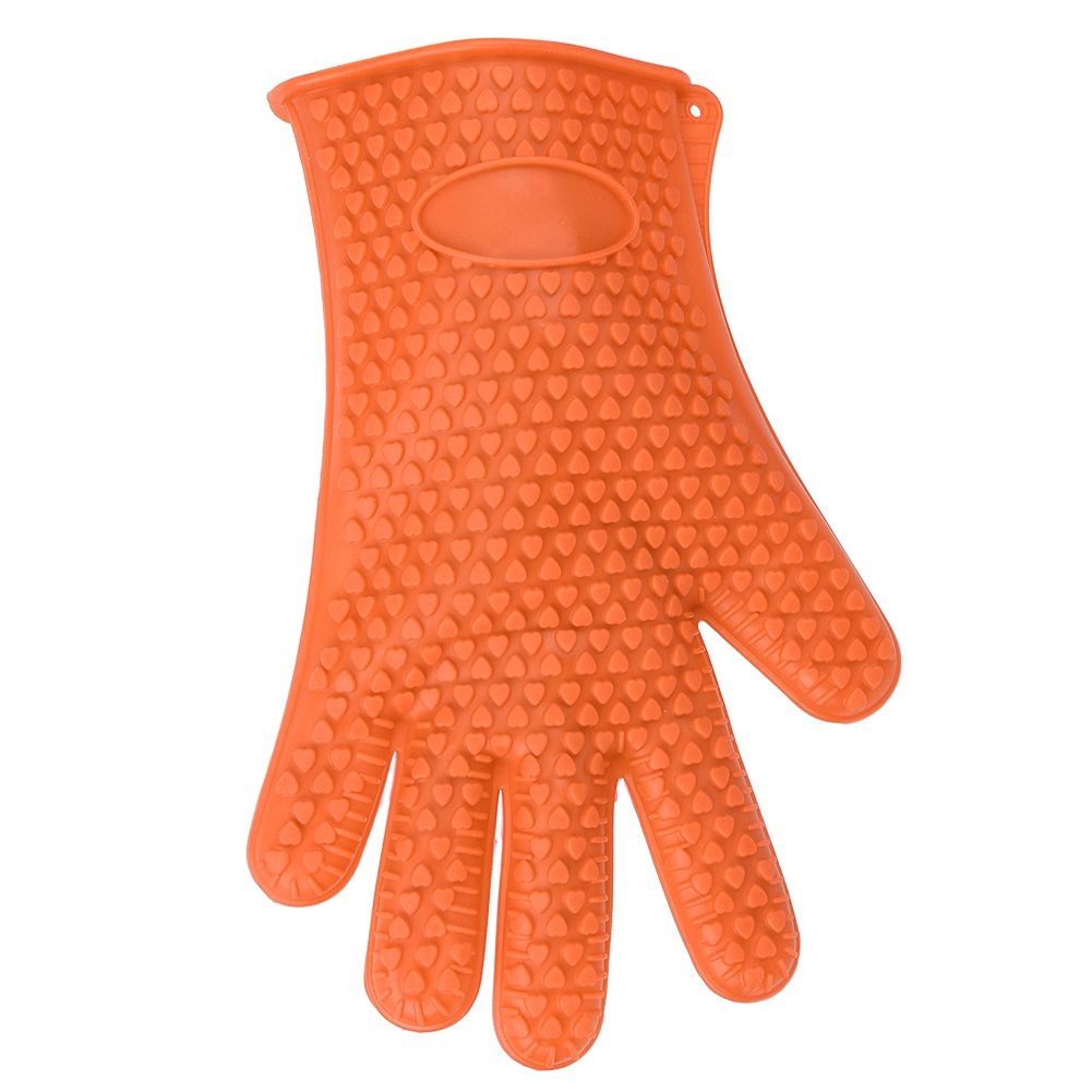 Orange silicone baking finger gloves for kitchen insulation, non-slip, suitable for cooking and baking, from Everything Baby.